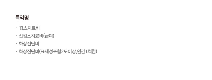 특약명 · 깁스치료비 · 신깁스치료비(급여) · 화상진단비 · 화상진단비(표재성포함2도이상,연간1회한)