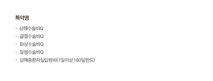 특약명 · 상해수술비Q · 골절수술비Q · 화상수술비Q · 질병수술비Q · 상해중환자실입원비(1일이상 180일한도)