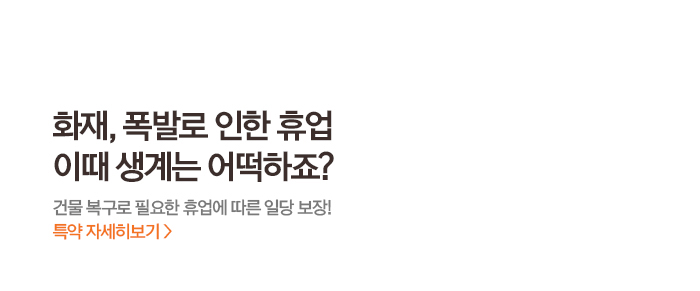 화재, 폭발로 인한 휴업 이때 생계는 어떡하죠? 건물 복구로 필요한 휴업에 따른 일당 보장! 특약 자세히보기